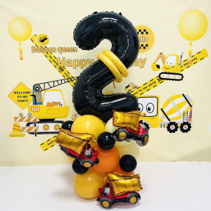 31pcs/set 32inch Construction Theme Age Number Truck ExcavatorTower With Black Balloon Birthday Party Decorations Supplies