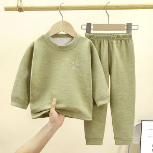Childrens Warm Fleece Underwear Set Autumn Winter Red