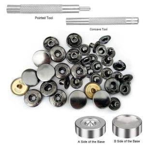 Professional 25PCS Metal Snap Button Kit-10/12/15mm Press Stud Fasteners with Installation Tool for Leather Craft&Garment Repair