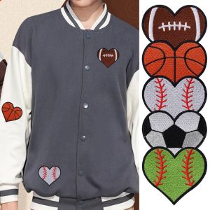 5Pcs Football Shape Embroidered Patches on Clothes Sports Embroidery Patch Iron on Patches for Clothing Stickers Sew Badges
