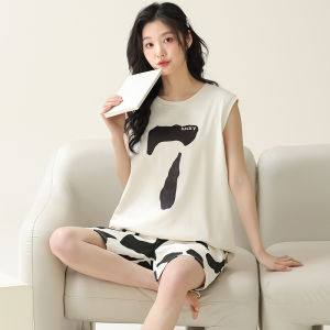 MiiOW | Bộ đồ ngủ cotton nguyên chất mùa hè không tay thường ngày cho nữ Bộ đồ mặc nhà họa tiết hoạt hình MiiOW XW-AM-730