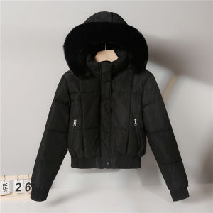 Womens Fleece Lined Thickened Short Cotton Jacket Winter Warm Stylish Coat Korean Style Straight Cut Zipper Pocket Design