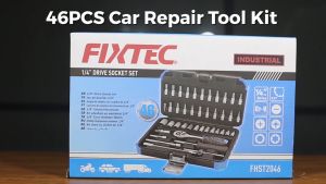 FIXTEC 46PCS Socket Ratchet Wrench Set (1/4" Drive) – CR-V Mechanic Tool Set for Automotive & Home Repairs FHST2046