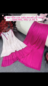Bộ Yếm Gấm Thêu Phi Mã Cổ Tròn Quần Dài Lụa Trơn Phom Size dưới 65kg