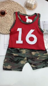 เสื้อกัฏเพื่อผู้ชาย เสื้อดิจิตอล กางเกงขาสั้นลายพราง ชุด 2 ชิ้น เด็กผู้หญิงฤดูร้อน