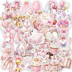 50 PCS Ins Watercolor Pink Fairy Tale Princess Birthday Party Exquisite Stickers For Atmosphere Decoration Student Vinyl Decals