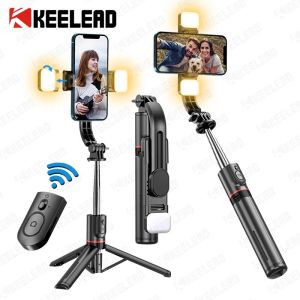 KEELEAD Selfie Stick Tripod with Fill Light Wireless Bluetooth 45.66 Inch Bracket Portable Tripod for iPhone 14/13 Smartphone