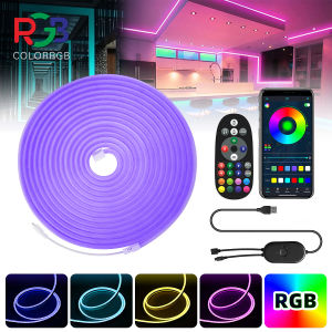 ไฟนีออน LED RGB แบบเชือก - ไฟ RGB แบบยืดหยุ่น 10 เมตร ไฟสำหรับเล่นเกม ซิงค์กับเสียงเพลง ไฟนีออนแบบแถบ ออกแบบเองได้ ควบคุมผ่านแอป