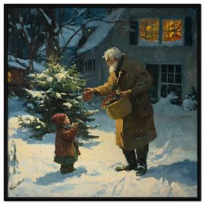 Tranh phong cảnh ông và cháu bên cây thông noel. Tranh treo tườngdán tườngsơn dầucanvasCGI-1816