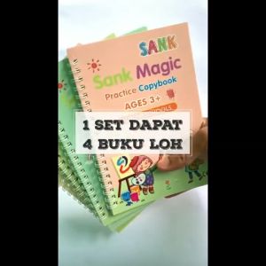 PAKET 4 PCS - Sank Magic Book 1 SET ISI 4 BUKU + PULPEN / Buku Ajaib Latihan Menulis Menggambar Tinta Bisa Hilang Otomatis
