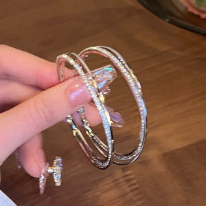 Millennium Hot Girl Oversized Diamond Circle Earrings Womens Fashion Jewelry Elegant Large Hoop Earrings Studs