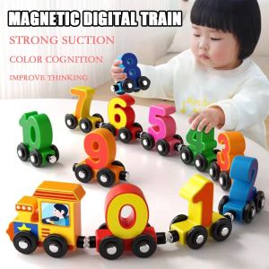 Kid’s Montessori Magnetic Wooden Digital Train Toys Children Educational Train Magnetic Building Blocks Toys