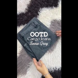 Celana Kulot Highwaist Jeans Cargo Wanita Snow Grey Jumbo Keira