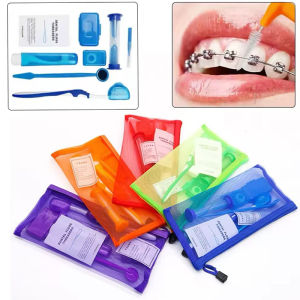 Orthodontic Oral Care Kit Dental Brace Cleaning Protable Travel Kit Toothbrush Ortho Wax Dental Floss Interdental Brush Mirror