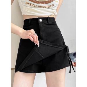 กระโปรงสั้นสีดำไซส์ใหญ่ กระโปรงทรงเอเข้ารูปเอวสูง กระโปรงสั้นผู้หญิง กระโปรงทรงเอเอวสูงไม่สมมาตร เทรนด์แฟชั่น INS ฤดูร้อน