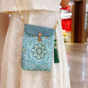 Original Embroidered Silk Tassel Crossbody Bag for Women Chinese National Style Retro Horse Face Skirt Small Phone Purse
