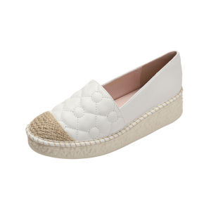 Johnk Womens Fisherman Shoes Middle Heel Slip-On Loafers Thick Bottom Slope Heel Small Fragrance Style Fashion Single Shoes