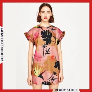 CFBOUTIQUE Women Summer Fashion Euro Inspired Graphic Printed Frilled Sleeve Dress