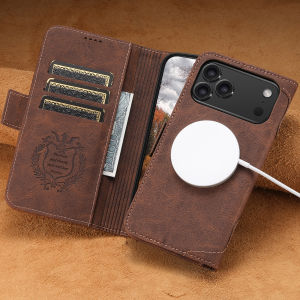 SUTENI Wireless Charging Faux Leather Card Holder Stand Wallet Magnetic Button Flip Cover Phone Case For iPhone 17 Pro Max 16 15