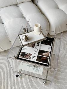 Transparent Acrylic Stainless Steel Movable Multi-Layer Storage Rack Cart Storage Household Wine Rack Dining Car Minimalist Modern