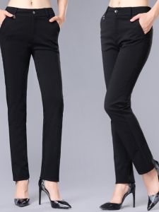High Waist Casual Straight Leg Long Pants Womens Spring Autumn Wear Comfortable Elastic Fabric Commute Style Office Lady