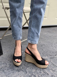Peep Toe Thick Sole Hemp Rope Braided Wedge Sandals 9CM