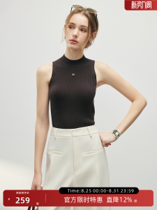 Black Knitted Slim Fit Womens Vest Commute Top Fashion Design Summer New Style Manxuan French Style Shoulder Reduction Vest