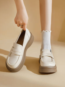 Agsdon | Thick Sole White Autumn Ladies Leather Loafers