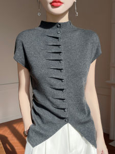 YUEXINYIRONG | Ruffled Aesthetic Half-high Collar Flounce Button Up Stylish Casual Unique Women T-shirt