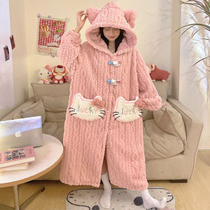 Hello Kitty Pajamas Girls Autumn and Winter Youth Coral Fleece Thickened Junior High School Student Nightgown Cute Long Bathrobe