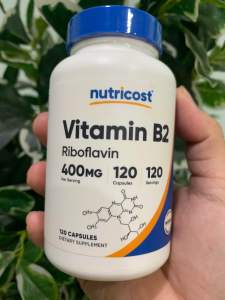Viên uống Vitamin B2 Riboflavin Nutricost (120 viên) hỗ trợ giảm đau đầu rụng tóc suy nhược lão hóa giảm khô mắt mờ mắt đục thủy tinh thể giảm viêm nhiệt miệng viêm lưỡi.