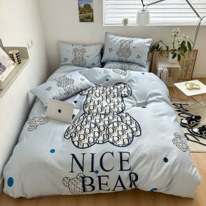 Trendy Ice Silk Cartoon Bear Bedding Set Student Washed Real Silk Cool Feeling Bed Sheet Cover Duvet Cover Quilt Cover Four Piece Set