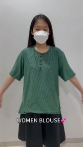 WOMEN CASUAL BLOUSE PLUS SIZE STRIPE DESIGN/BAJU SHIRT/BAJU BLOUSE SIZE BESAR COTTON READY STOCK