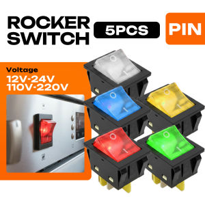FILN 5PCS KCD4 Rocker Switch 30A 4 Pin DPST ON-OFF Heavy Duty Power Switch 12V 220V LED Lighted for Coffee Machine Oven PA66