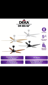 DEKA 5 Blades 5 Speed Remote Control 56" Designer Decorative Ceiling Fan DR55S AC Motor