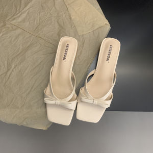 Jiji Studios Gentle Bows Square Toe Open Toe Sandals Womens Summer Autumn New Style Soft Bottom Minimalist Slippers Non Slip