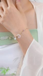 Peace clasp jade chalcedony sterling silver 925 bracelet female China-Chic luxury auspicious cloud bracelet cats eye stone bracelet