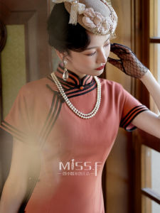 Young Style New Chinese Retro Long Cheongsam Short Sleeve Daily Wear Slimming Low Slit Pure Color for Women in Their 20s And 30s