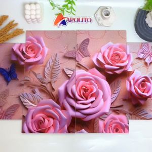 HIASAN DINDING SET ABSTRAK BUNGA PINK FLOWERS ISI 4 KAMAR DEKORASI RUMAH WALL DECOR PAJANGAN DINDING SATU SET BUNGA