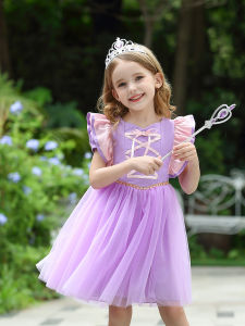Summer Princess Dress Long Hair Short Sleeve Cotton Polyester Baby Girls Clothing Winnes Baby Pure Color Style