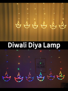 🪔6Hanging LED Diya Curtain Lights 8 Lighting Modes Waterproof LED Curtain Lights For Diwali Deepavali Window Decoration