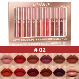 DUNUF 12 Bộ Son Môi Matte Lâu Trôi Chống Thấm Nước Dễ Màu Không Dính Bóng Thân Thiện Với Người Mới Bắt Đầu Trang Điểm Môi