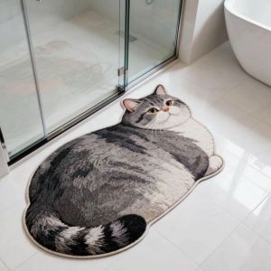VIKAMA 3D Cat Bathroom Mat Non-Slip Absorbent Soft Fluffy Bath Rug Cute Animal Shaped Floor Carpet For Shower Toilet Home Decor