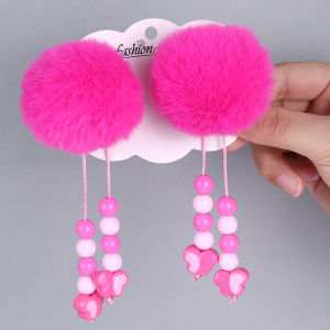 2 Chiếc Kẹp Tóc Pom-Pom Dễ Thương Với Hạt Bướm Tòn Ten Barrette Bóng Lông Tơ Kẹp Tóc Cho Bé Gái Trẻ Em Thời Trang Mũ Phụ Kiện Màu Hồng
