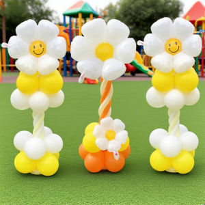 School Opening Flower Balloons Decoration Atmosphere Smile Face Scene Arrangement Floor Standing Column Balloons for Kindergarten