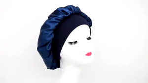 Satin Night Cap High Elasticity Sleep Cap Shower Cap Bonnet Women Wide Brimmed Head Wrap Solid Color Sleep Hat Hair Care Accessories