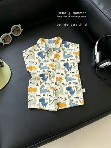 Bộ Đồ Mùa Hè In Hình Thú Cưng Tay Ngắn 100% Cotton Mỏng