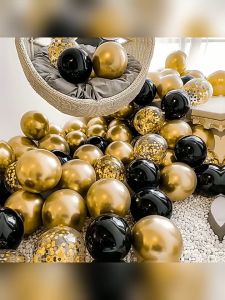 82pcs Graduation Balloon Garland Arch Kit: Black Gold Confetti Latex Balloons for Parties