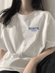 100% Pure Cotton Short Sleeve T-Shirt Male and Female Students Easiest for Match Minimalist American Style Retro Loose Ins Couple Wear Summer Tops