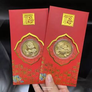 2026 Chinese New Year Commemorative Coin with Horse Design Coin Packaged in Red Envelope for Kid and Adult Collector Gold Foil Lucky Red Pocket